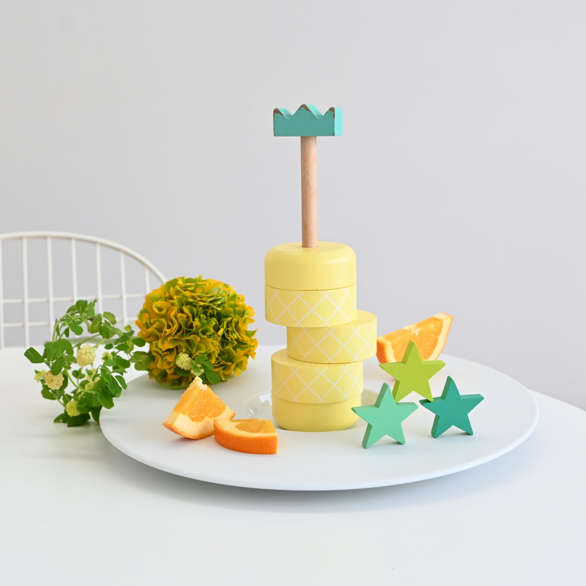 kiko aloha pineapple wooden topple game and stacker toy